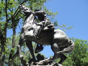 This statue stands in front of the county courthouse.